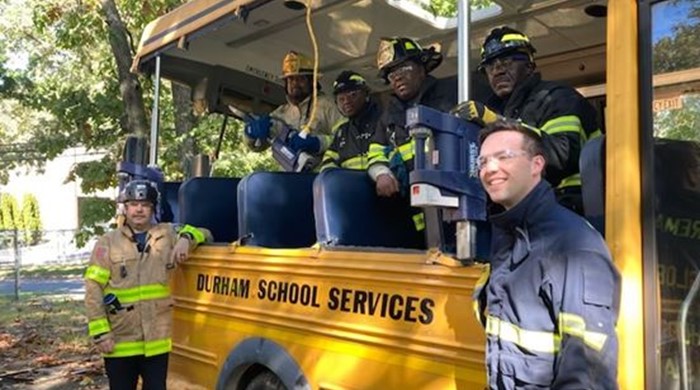 Durham School Services donates bus to Gordon Heights Fire Department in New York 