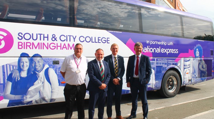South and City College Birmingham celebrate 10 years of partnership with third National Express coach donation 
